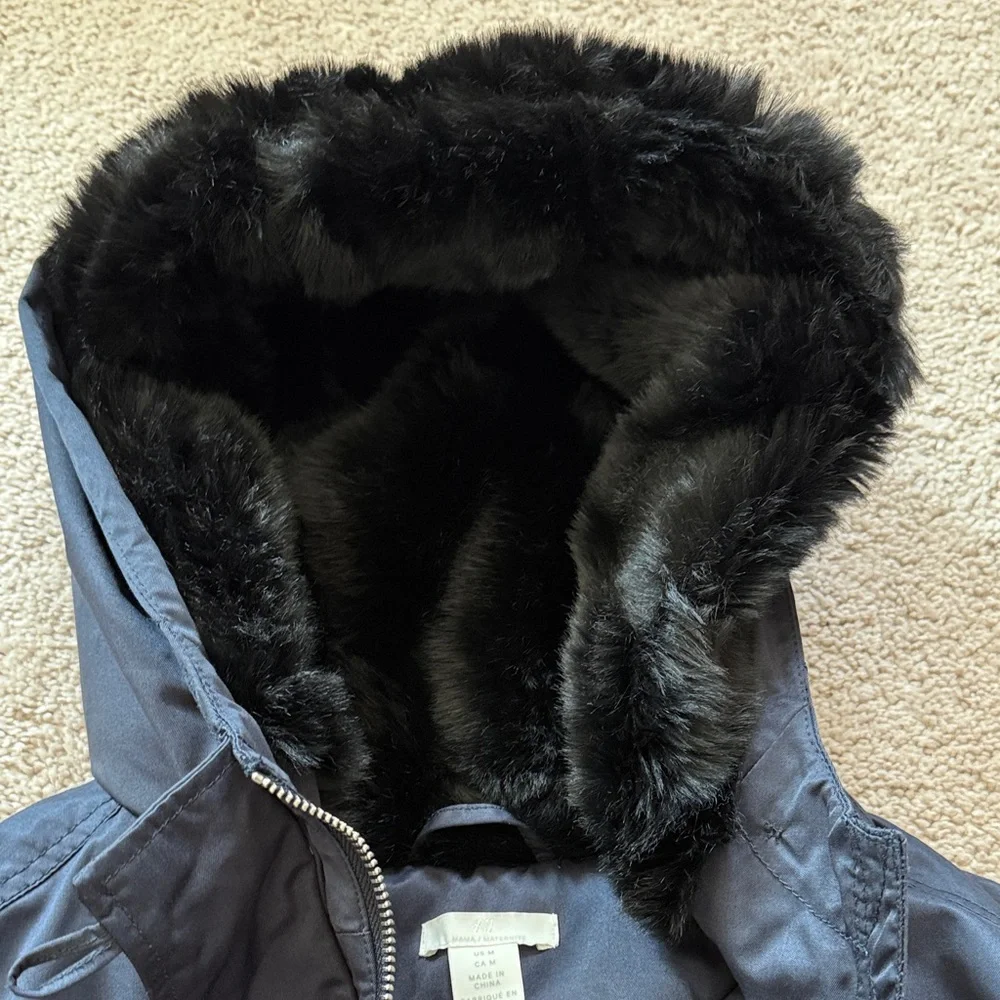 H&M Mama Maternity Navy Hooded Parka Coat - Picture 3 of 7